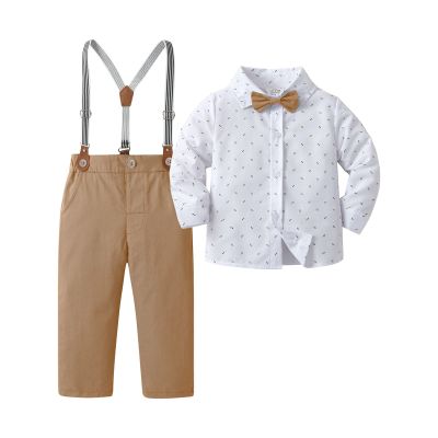 Boarnseorl Baby Boys Gentleman Outfits Pants Sets, Infant Long Sleeve Shirt + Pants + Bow Tie + Suspenders,2-3Y