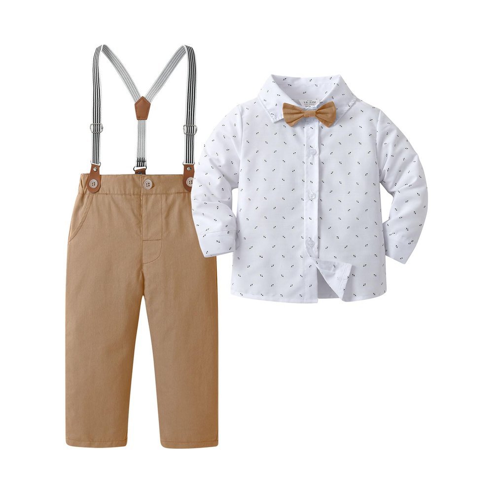 Boarnseorl Baby Boys Gentleman Outfits Pants Sets, Infant Long Sleeve Shirt + Pants + Bow Tie + Suspenders,2-3Y