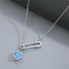 NewZenro Dainty Safety Pin With Colorful Heart Charm Silver Plated Choker Necklace for Women Cubic Zirconia Love Paper Clip Pendant Necklaces Adjustbale Chain Fashion Y2K Jewlery (Blue CZ) view 2