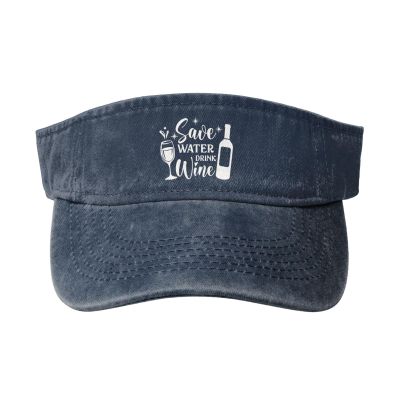 Save Water Drink Wine Hat Sun Visors for Women Men Funny Denim Sun Hats Adjustable Summer Outdoor Sports Empty Top Caps