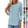 slqdgmryz 3/4 Length Sleeve Womens Tops Raglan Crew Neck T Shirts Casual Dressy Blouses Three Quarter Layering Tuinc Tops Summer Tops for Women 2025 Raglan Shirt Women, Light Blue, Small view 1