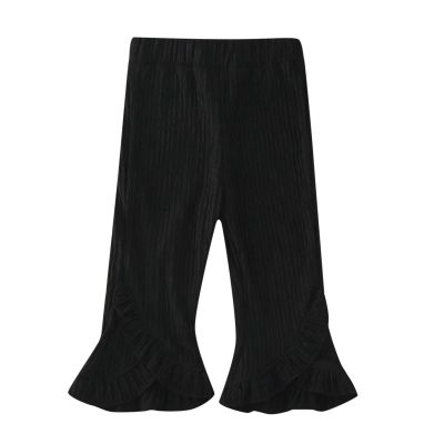 Baby Pants Toddler Girl Flare Pants Ruffle Ribbed Baby Bell Bottoms Ribbed Solid Elastic Waist Boys (Black, 0-6 Months)
