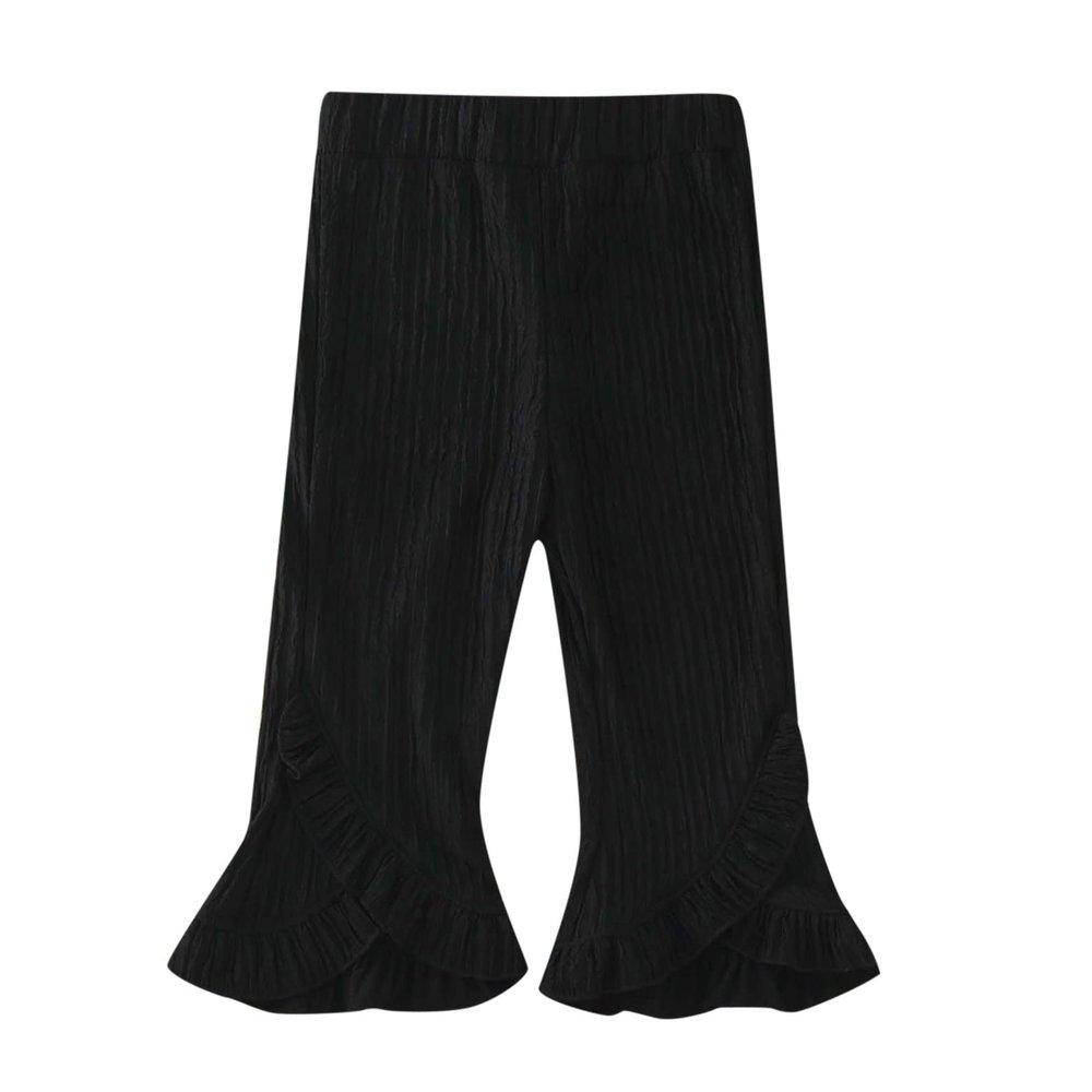 Baby Pants Toddler Girl Flare Pants Ruffle Ribbed Baby Bell Bottoms Ribbed Solid Elastic Waist Boys (Black, 0-6 Months)