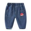 NineFit Basics Children Kids Toddler Infant Baby Boys Girls Cute Cartoon Animals Print Jeans Pants Trousers Boys (Dark Blue, 3-4 Years) view 1