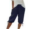Women Linen Shorts Summer Knee Length Pants Elastic Waist Bermuda Shorts Beach Capris Sweat Lounge Shorts with Pockets Womens Plus Size Cotton Half Pant 2024 Outfits for Business Casual Work Vacation view 1