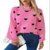 Allifewithu Women's Long Sleeve Mock Neck Sweaters Loose Casual Cute Heart Pullover Sweater Hot Pink X-Large view 1
