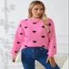 Allifewithu Women's Long Sleeve Mock Neck Sweaters Loose Casual Cute Heart Pullover Sweater Hot Pink X-Large view 2