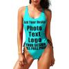 Bathing Suits Customize with Your Unique Design Womens Tummy Control Bathing Suits Personalized Swimsuit Adjustable Style34 Aqua view 1