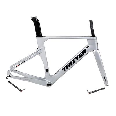HIMALO Carbon Road Bike Frameset 46/48/50/52/54/56cm 700c Wind Breaking Racing Frame Internal Routing Disc Brake Frame Set Thru Axle 100mm/142mm(Silver,50CM)