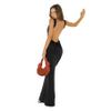 RARITYUS Womens Elegant Satin Bow Maxi Dress Sexy Cowl Neck Backless Wedding Guest Dress Cocktail Party Evening Gown Black view 3