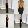 RARITYUS Womens Elegant Satin Bow Maxi Dress Sexy Cowl Neck Backless Wedding Guest Dress Cocktail Party Evening Gown Black view 4