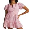 ABEHIK Casual Dresses for Women 2024 Cute Summer Short Sleeve Dress V Neck Hollow Out A Line Short Dress Beach Cocktail Party Bodycon Dresses Ruffle Maxi Dress Pink L view 1