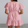 ABEHIK Casual Dresses for Women 2024 Cute Summer Short Sleeve Dress V Neck Hollow Out A Line Short Dress Beach Cocktail Party Bodycon Dresses Ruffle Maxi Dress Pink L view 4