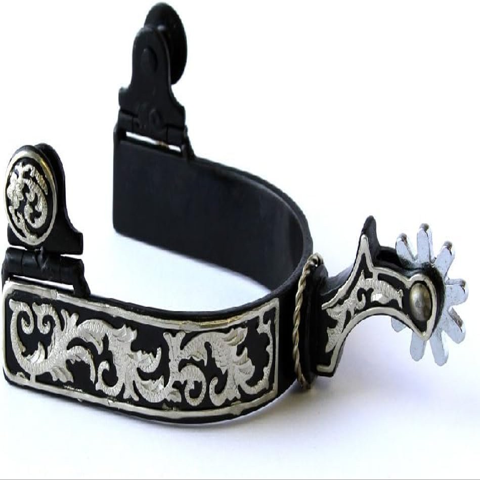 Colorado Saddlery The Laredo Engraved Spurs for Men - Stainless Steel, Stylish Boot Spurs with 1" Ten Point Rowel - Perfect for Trail Riding, Horse Tack, Outfitting - Comes in a Pair