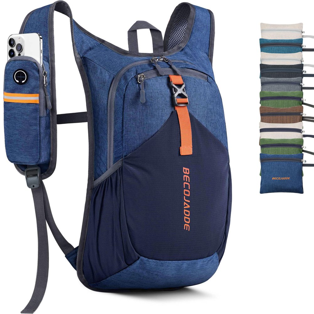 BECOJADDE 15L Small Hiking Backpack for Men Women Foldable Packable Back Pack Ultralight Hiking Daypack for Travel Camping Outdoor, Navy Blue