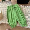 NineFit Basics Girls Summer Solid Color Pants Bundle Mouth Casual Pants Children's Draping Ice Silk Pants 0 to 6 (Green, 12-18 Months) view 2