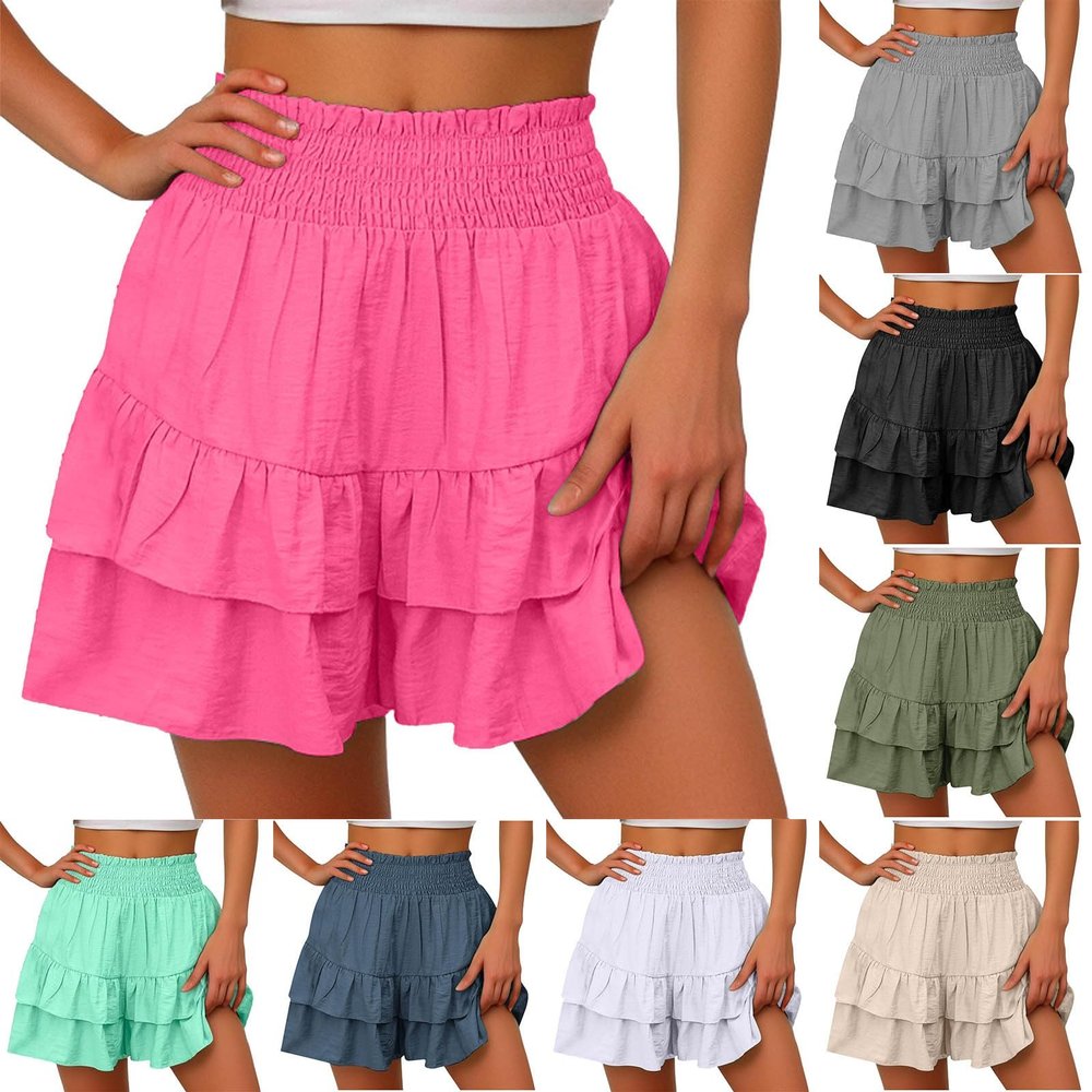 Clearance, Shorts for Women, Bermuda Shorts for Women 2048 Summer High Waisted Ruffle Shorts Floral Pleated Hem Casual Pants, to,XL,Hot Pink