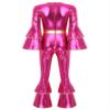 Linjinx Women's Shiny Metallic Jumpsuit Costume Tiered Flare Sleeve Bell Bottom Hippie Romper Hot Pink X-Large view 4