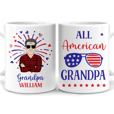 Hyturtle Personalized Patriotic Coffee Mug - American USA Flag Gift For Him Grandpa - Red White Blue Fireworks Gift On Independence Memorial Day Party - Custom Name Coffee Cup Ceramic Mug 11oz - 15oz