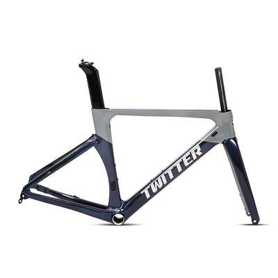 HIMALO 700c Road Bike Frameset Carbon Racing Frame 46/48/50/52/54cm Lightweight Wind-Breaking Disc Brake Frame Thru Axle 100/142mm Internal Routing(Light Grey,50CM)