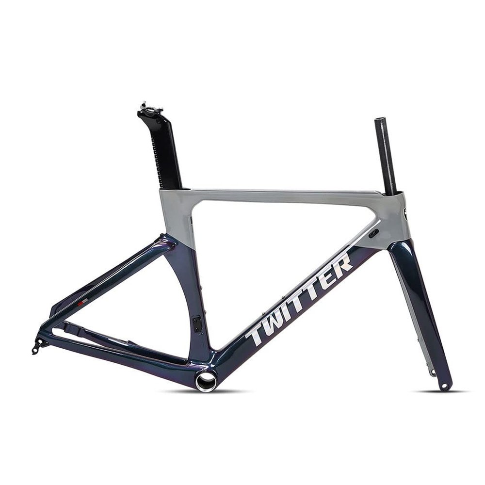 HIMALO 700c Road Bike Frameset Carbon Racing Frame 46/48/50/52/54cm Lightweight Wind-Breaking Disc Brake Frame Thru Axle 100/142mm Internal Routing(Light Grey,50CM)