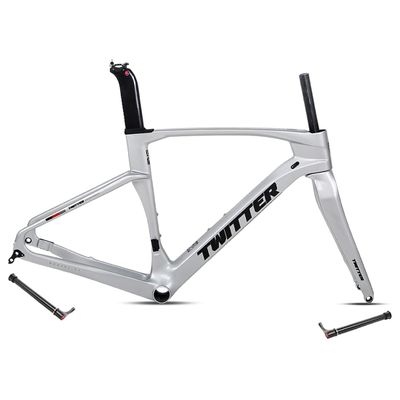 HIMALO Gravel Bike Frameset 700c Carbon Road Bike Frame 45/48/51/54cm Thru Axle F12x100mm/R12x142mm Disc Brake Frame Internal Routing Lightweight(Silver,51CM)