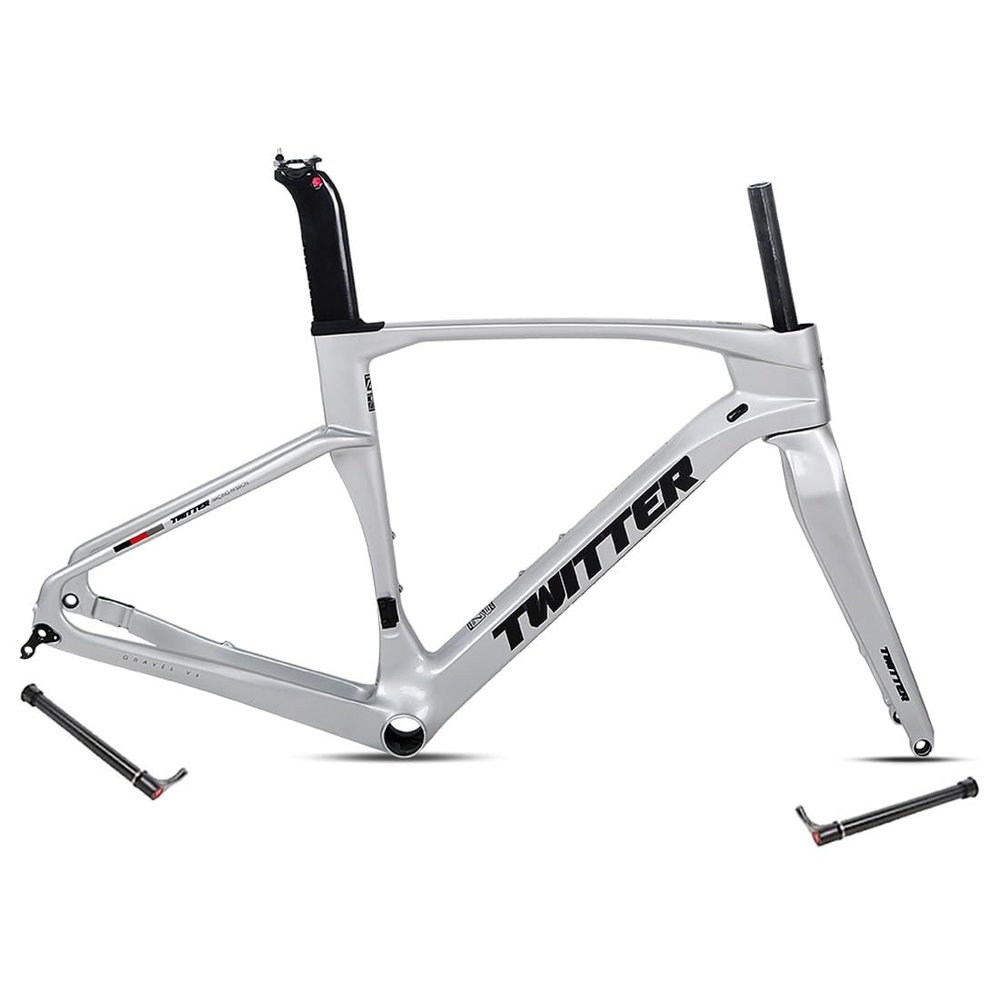 HIMALO Gravel Bike Frameset 700c Carbon Road Bike Frame 45/48/51/54cm Thru Axle F12x100mm/R12x142mm Disc Brake Frame Internal Routing Lightweight(Silver,51CM)
