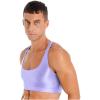 Moily Mens Shiny Glossy Muscle Half Crop Tank Top Tee T-Shirts Fitness Gym Sports Bra Clubwear Light Purple Large view 4