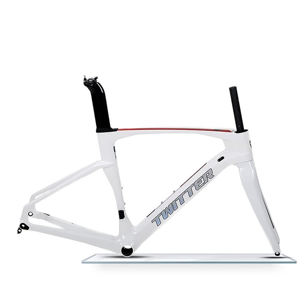HIMALO Carbon Road Bike Frameset Breaking Wind Off Road Racing Frame Thru Axle Disc Brake Bicycle Frame 46/48/50/52/54cm Internal Routing,for 700c Wheels(White red,54CM)