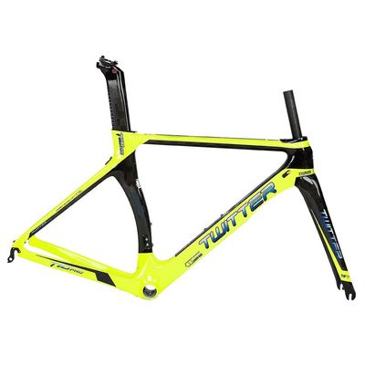 HIMALO C Brake Road Bike Frameset Lightweight Carbon Racing Frame 46/48/50/52/54cm Internal Routing Wind-Breaking Frame QR 100/130mm(Yellow,54CM)