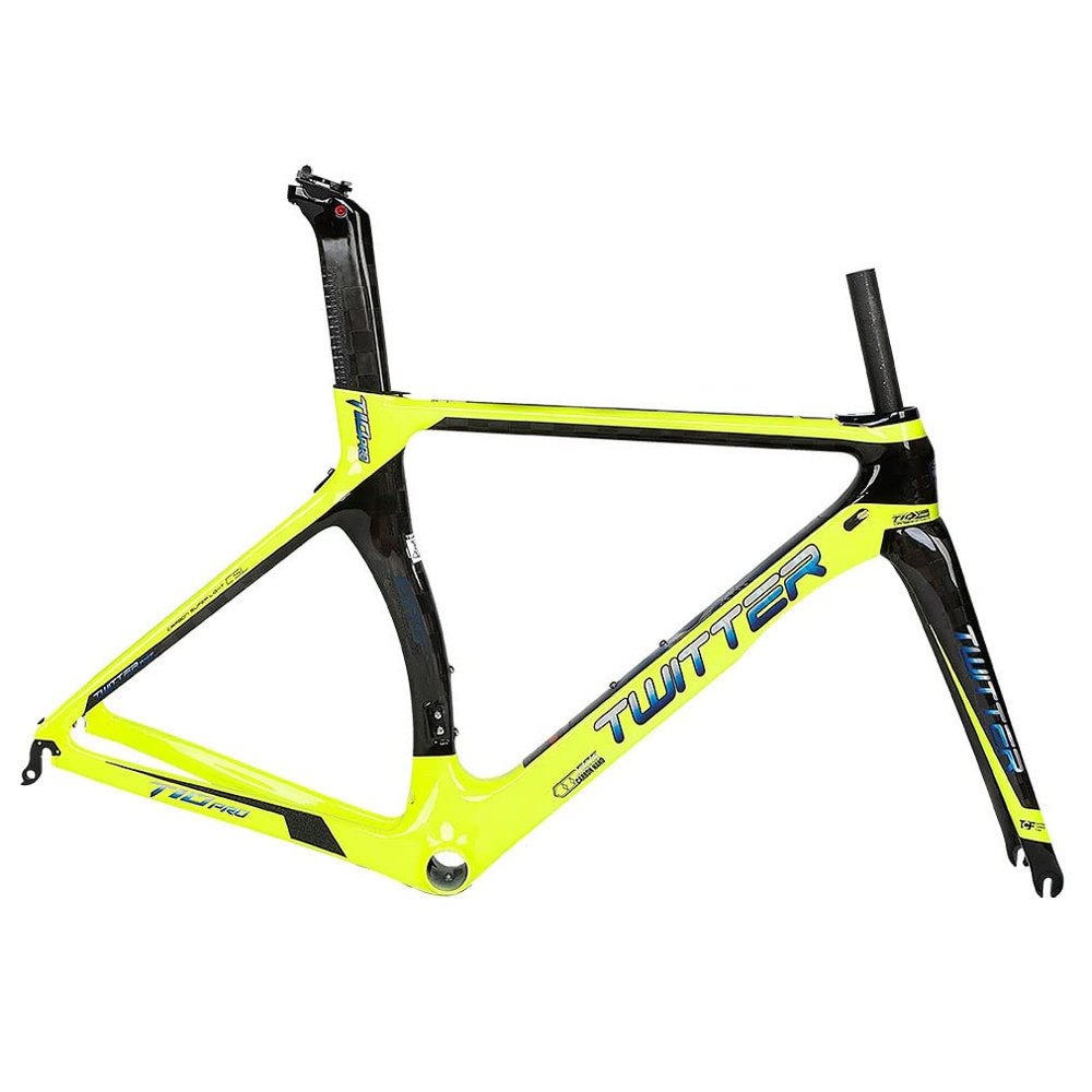 HIMALO C Brake Road Bike Frameset Lightweight Carbon Racing Frame 46/48/50/52/54cm Internal Routing Wind-Breaking Frame QR 100/130mm(Yellow,54CM)