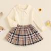JLKGICF Toddler Baby Girl Fall Winter Clothes Long Sleeve Solid Knit T Shirt Tops Floral/Plaid Mini Pleated Skirts Set 12M-5T (Buffalo Plaid Apricot, 4-5T) view 2