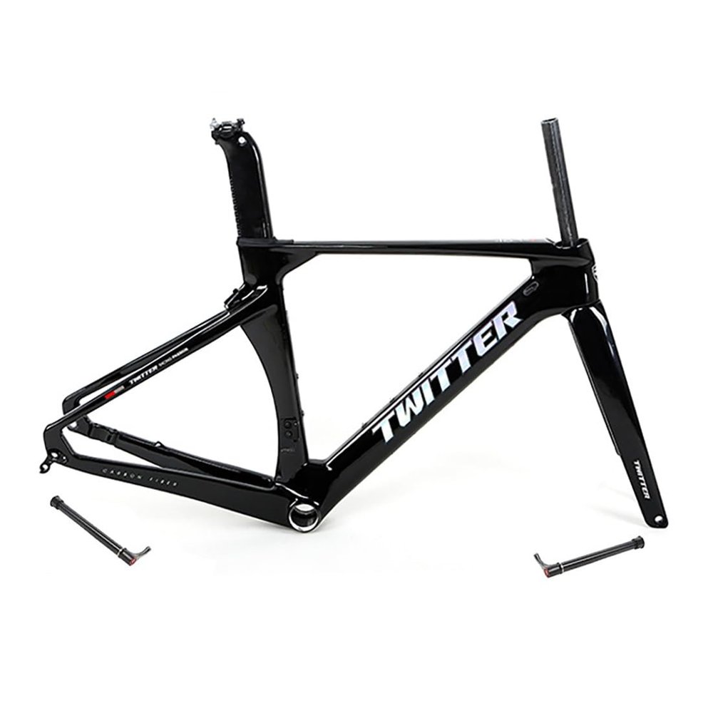 HIMALO Carbon Road Bike Frameset 46/48/50/52/54/56cm 700c Wind Breaking Racing Frame Internal Routing Disc Brake Frame Set Thru Axle 100mm/142mm(Black,56CM)