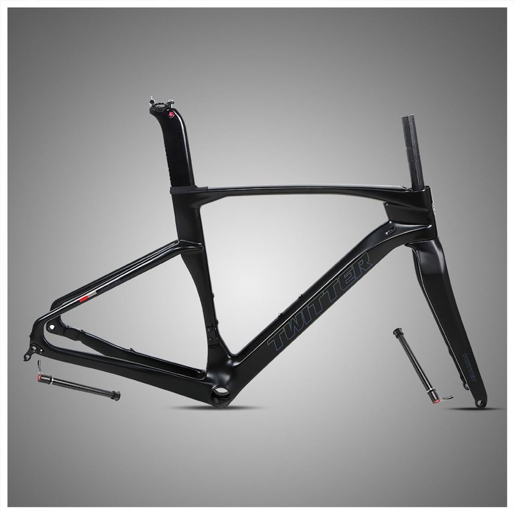 HIMALO Carbon Gravel Bike Frameset 700c Road Bike Frame 45/48/51/54cm Lightweight Disc Brake Frame Set Thru Axle F12x100mm/R12x142mm Internal Routing(Black,51CM)