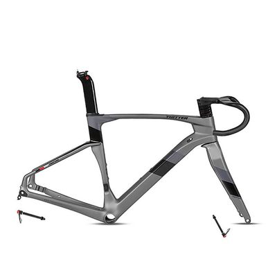 HIMALO 700c Road Bike Frameset Disc Brake Carbon Racing Frame 45/48/51/54CM 100/142mm Thru Axle with Fork Handlebar Seat Tube(Dark Gray,54CM)