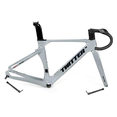 HIMALO 700C Carbon Road Bike Frameset 46/48/50/52/54/56cm Racing Frame Disc Brake 100mm/142mm Thru Axle Frame 90x420mm Handlebar Internal Routing(Light Gray,46CM)