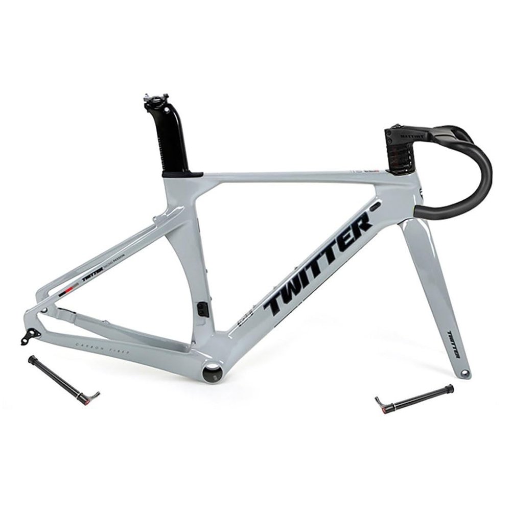 HIMALO 700C Carbon Road Bike Frameset 46/48/50/52/54/56cm Racing Frame Disc Brake 100mm/142mm Thru Axle Frame 90x420mm Handlebar Internal Routing(Light Gray,46CM)
