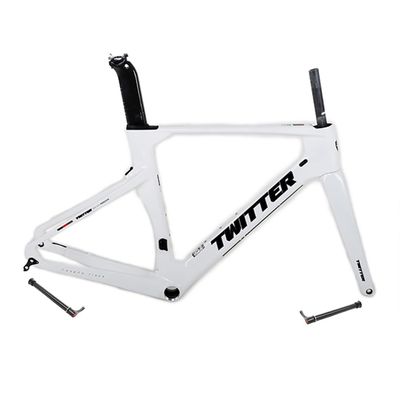 HIMALO Carbon Road Bike Frameset 46/48/50/52/54/56cm 700c Wind Breaking Racing Frame Internal Routing Disc Brake Frame Set Thru Axle 100mm/142mm(White,52CM)