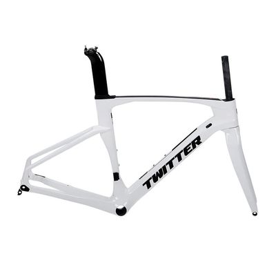 HIMALO Carbon Breaking Wind Road Bike Frameset 46/48/50/52/54cm Disc Brake Racing Frame Thru Axle 100/142mm Internal Wiring Bicycle Frame(White,48CM)