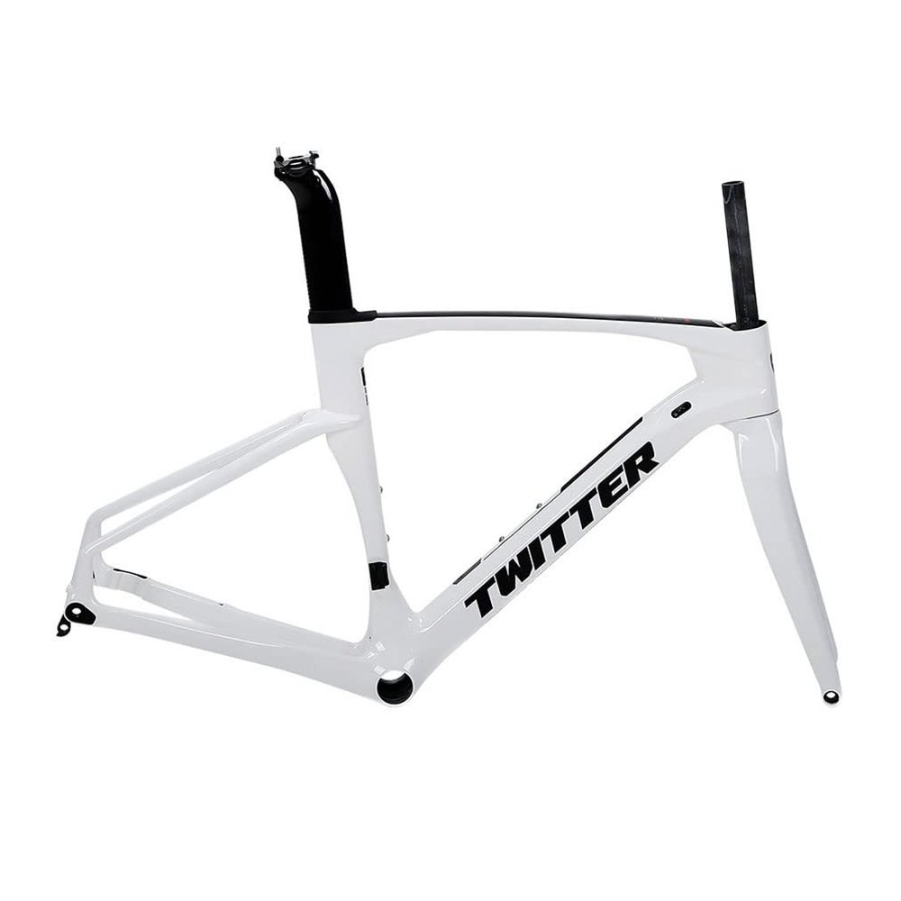 HIMALO Carbon Breaking Wind Road Bike Frameset 46/48/50/52/54cm Disc Brake Racing Frame Thru Axle 100/142mm Internal Wiring Bicycle Frame(White,48CM)