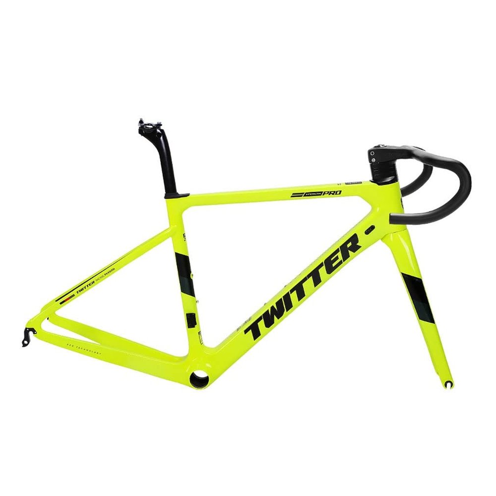 HIMALO 700c Road Bike Frameset C Brake Carbon Frames with Fork + Seat Tube + Integrated Handlebar QR 100/130mm Frame 45/48/51/54CM(Yellow,54CM)