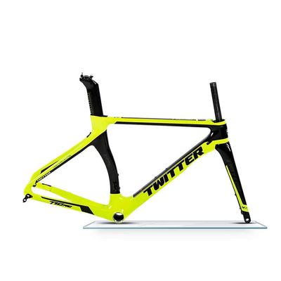 HIMALO Road Bike Frameset Disc Brake Thru Axle Carbon Racing Frame 46/48/50/52/54cm Wind Breaking Frame Internal Routing(Yellow,46CM)