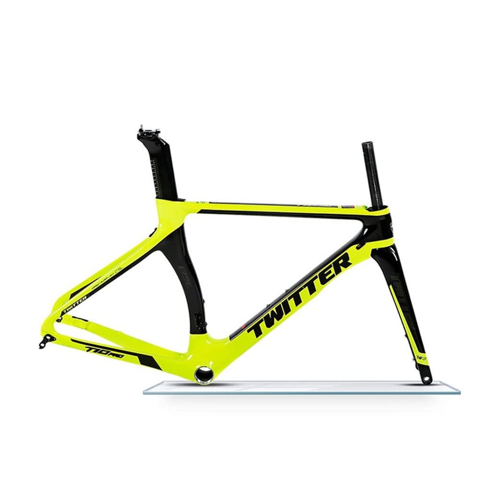 HIMALO Road Bike Frameset Disc Brake Thru Axle Carbon Racing Frame 46/48/50/52/54cm Wind Breaking Frame Internal Routing(Yellow,46CM)