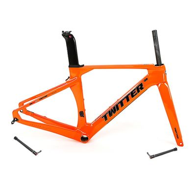 HIMALO Carbon Road Bike Frameset 46/48/50/52/54/56cm 700c Wind Breaking Racing Frame Internal Routing Disc Brake Frame Set Thru Axle 100mm/142mm(Orange,56CM)