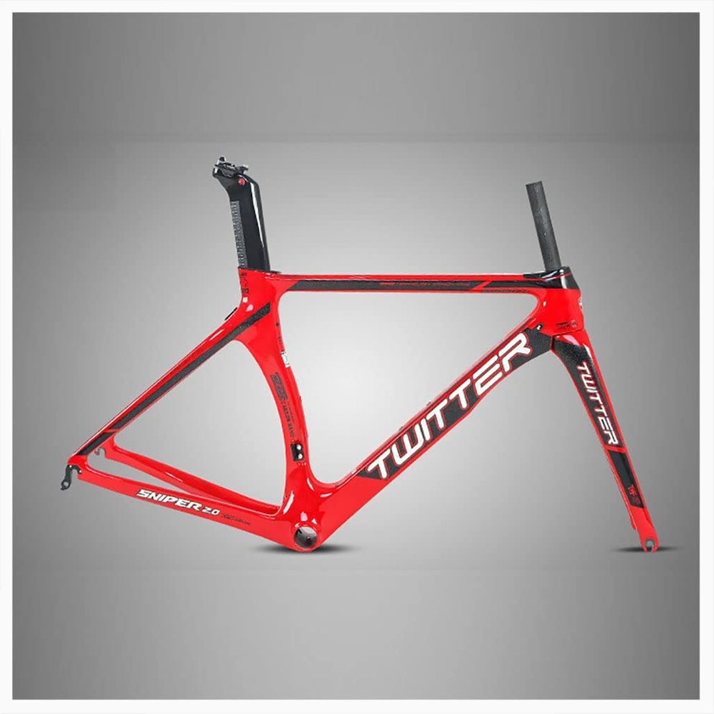 HIMALO Carbon Road Bike Frameset 46/48/50/52/54cm Breaking Wind Racing Frame EPS Internal Routing C Brake QR 100/130mmwith Fork Seat Tube(Red,48CM)
