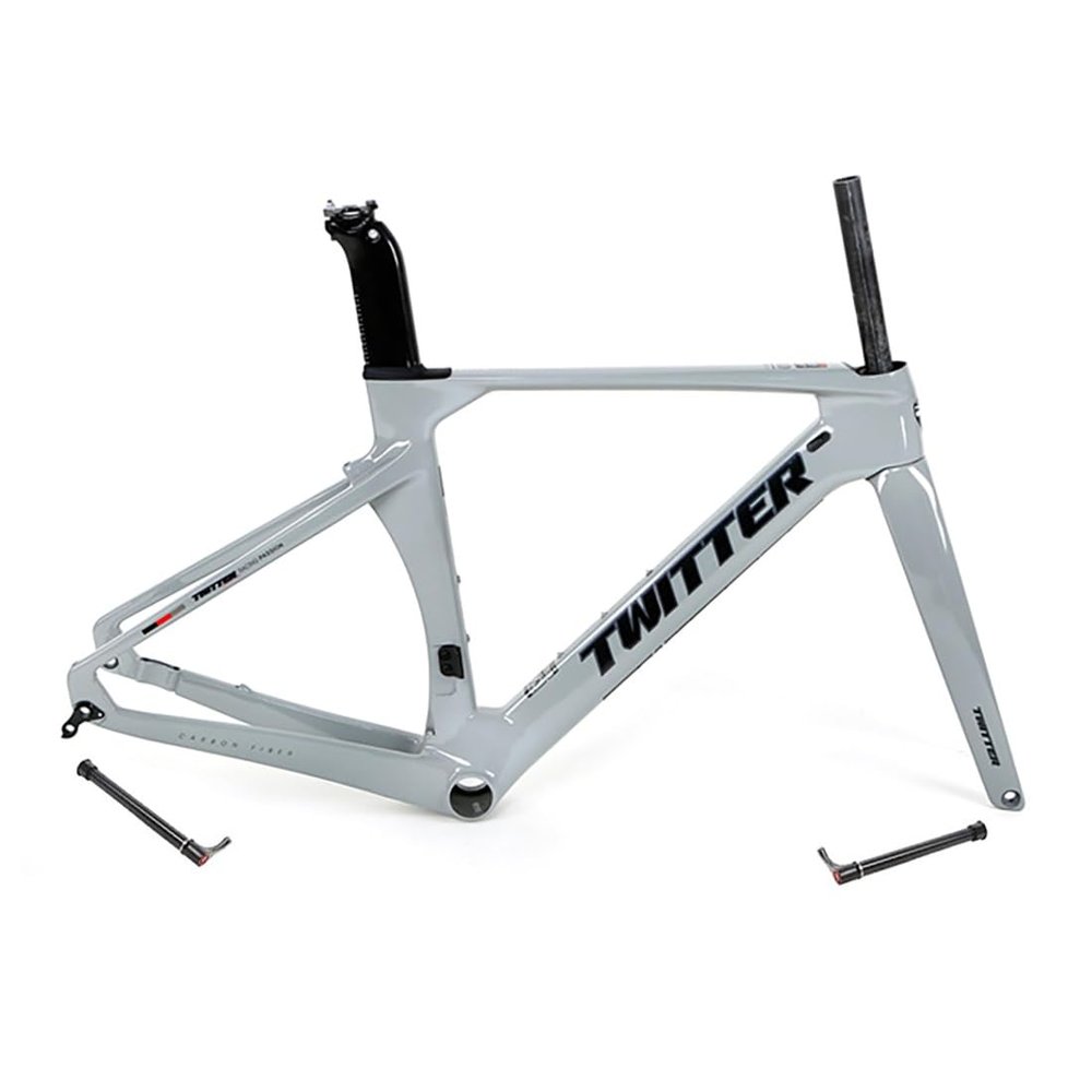 HIMALO Carbon Road Bike Frameset 46/48/50/52/54/56cm 700c Wind Breaking Racing Frame Internal Routing Disc Brake Frame Set Thru Axle 100mm/142mm(Light Gray,50CM)