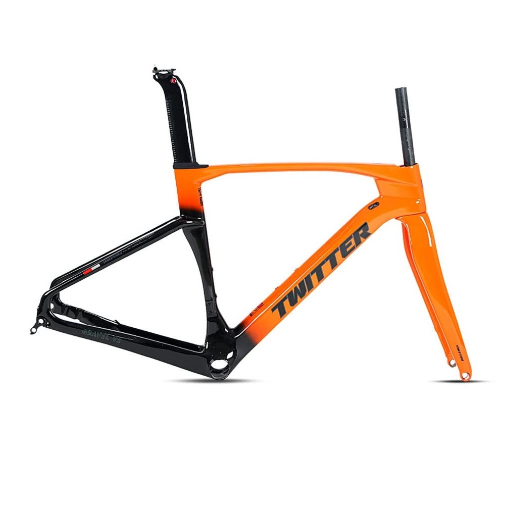 HIMALO Disc Brake Road Bike Frameset Lightweight Carbon Racing Frame 45/48/51/54cm 100/142mm Thru Axle Climbing Cross-Country(Orange,48CM)