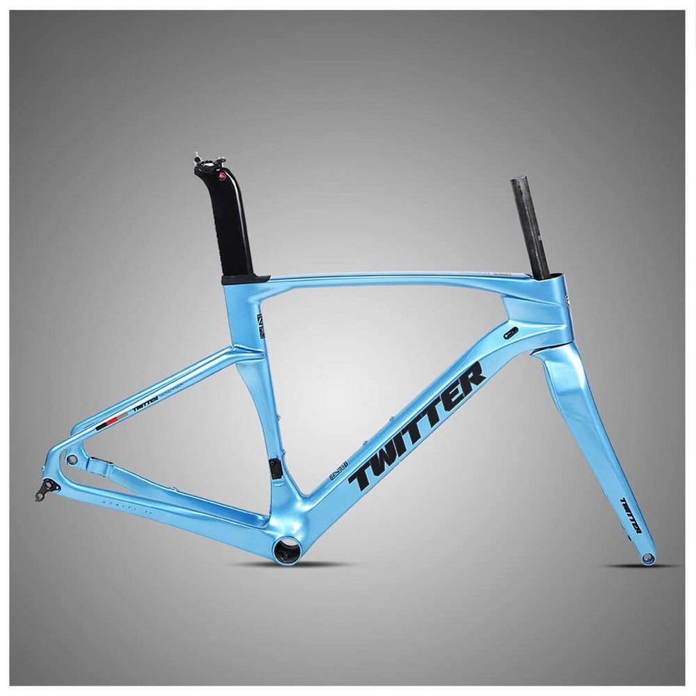 HIMALO Carbon Fiber Road Bike Frameset Disc Brake Racing Frame 45/48/51/54CM 12x100/12x142mm Thru Axle Bicycle Frame for 700c Wheels(Blue,51cm)