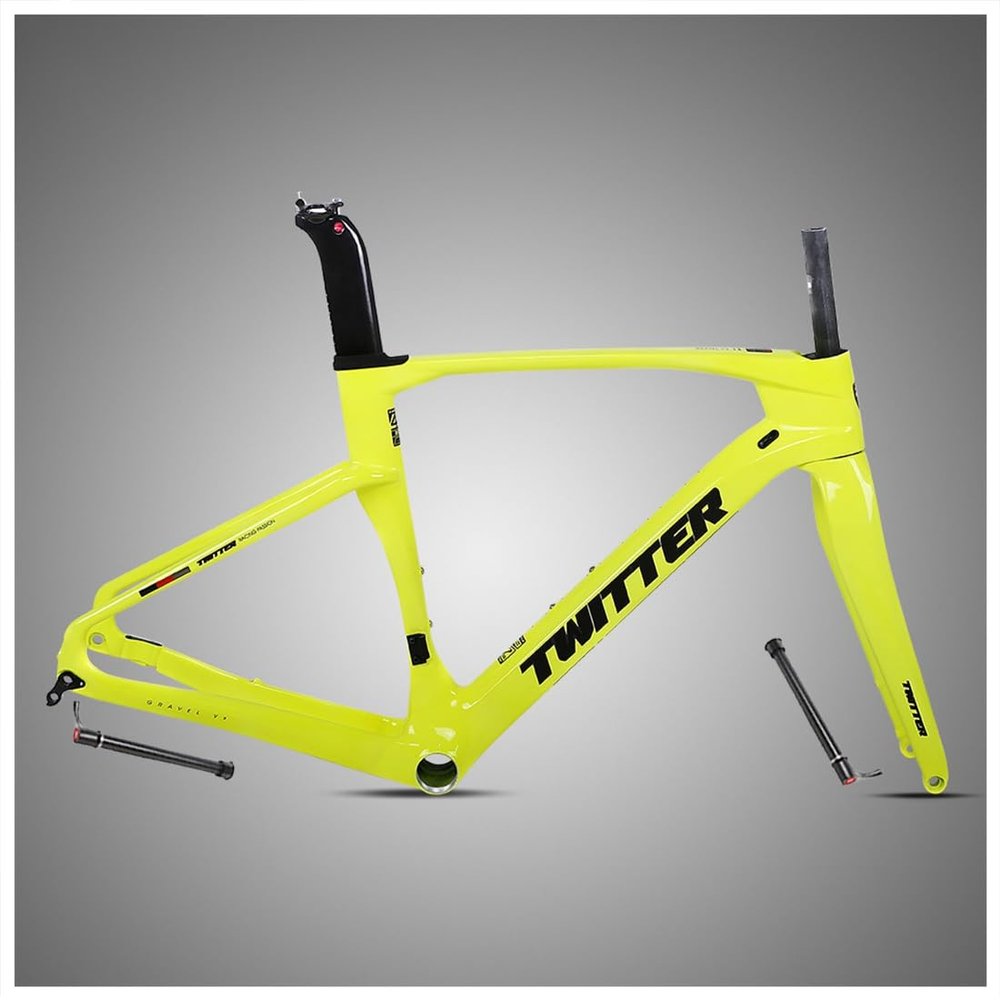 HIMALO Carbon Gravel Bike Frameset 700c Road Bike Frame 45/48/51/54cm Lightweight Disc Brake Frame Set Thru Axle F12x100mm/R12x142mm Internal Routing(Yellow,48CM)