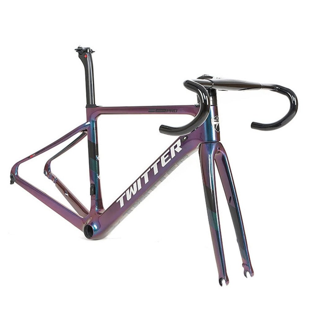 HIMALO C Brake Road Bike Frameset 700c Carbon Frame QR 100/130mm Internal Routing Frame 45/48/51/54CM with Fork + Seat Tube + Integrated Handlebar(51CM)